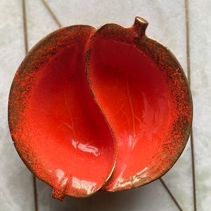 Vintage Century Modern Red-orange and gold split leaf serving bowl.